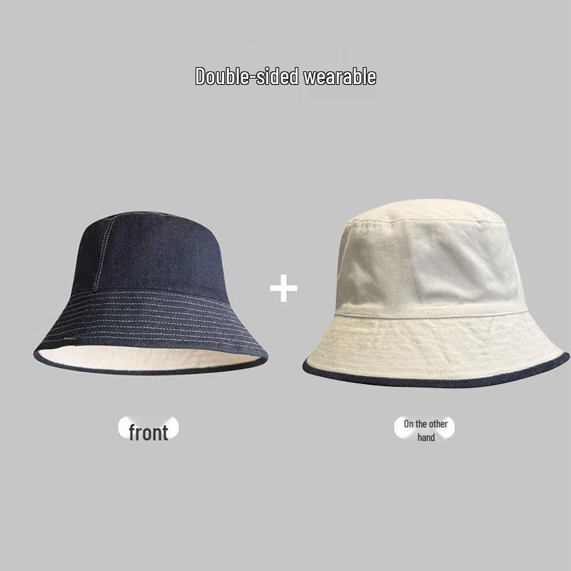 Double-Sided Wearable Denim Sunshade Bucket Hat - Japanese & Korean Style