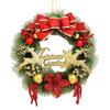 Christmas Wreath for Front Door Artificial Pine Needle Wreath with Balls Bows Flowers Merry Christmas Hanging Decor for Home Wall Window Porch Indoor