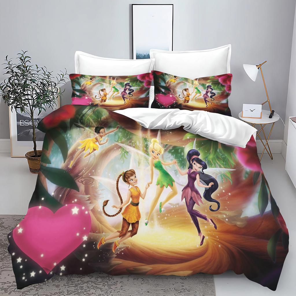 Tinker Bell Anime Disney Bedding Set Duvet Cover 100% Polyester Suitable For Children And Adults 3-Piece Set 1 Quilt Cover