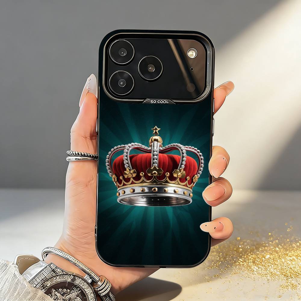 

Queen King Crown Phone Case For iPhone17,16,15,14,13,12,11,Pro,MAX Gray Matte Silicone Black Cover iPhone13PRO