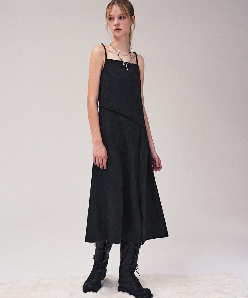 AVANDRESS Diagonal Line Sleeveless Dress Black