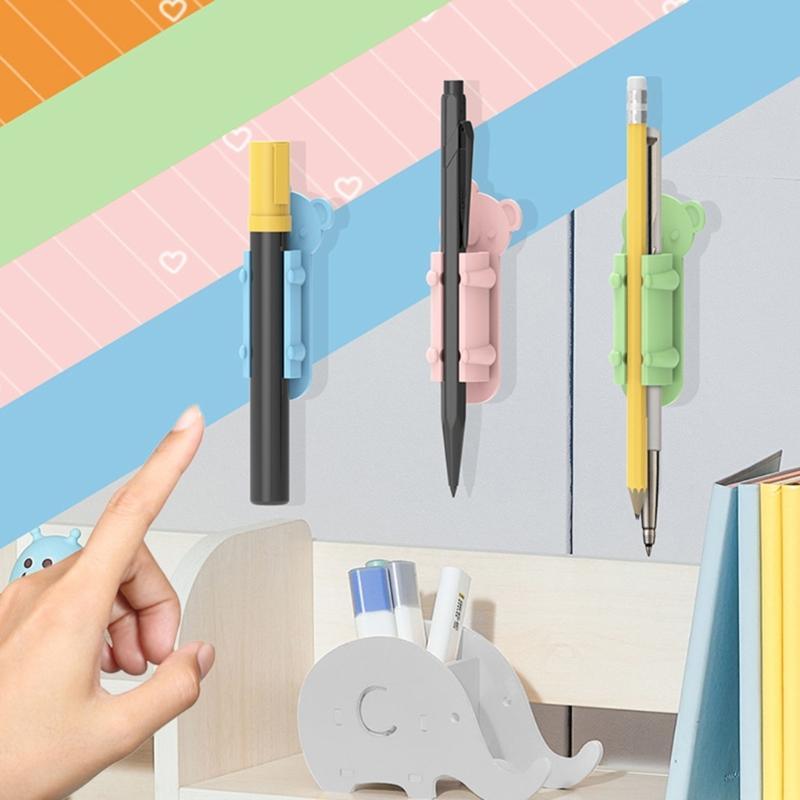 12Pcs Self Adhesive Pen Pencil Holder for Pen Pencil Marker Single Slot Pen Holder for Desk Wall Refrigerator Whiteboard