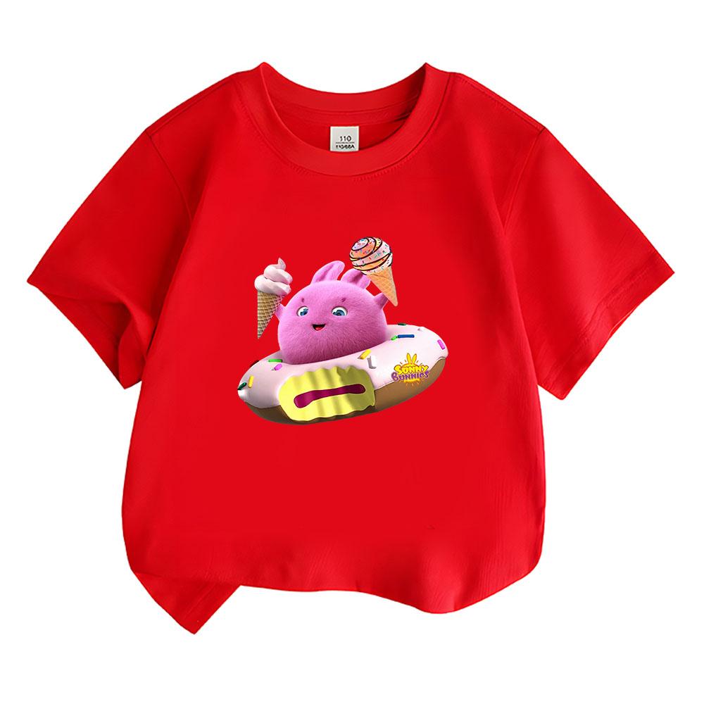Sunny Bunnies Children's Cartoon T-Shirt Cotton Kids Tees Ice Cream Pattern Cute Boys Girls Tops O-Neck Short Sleeve Summer