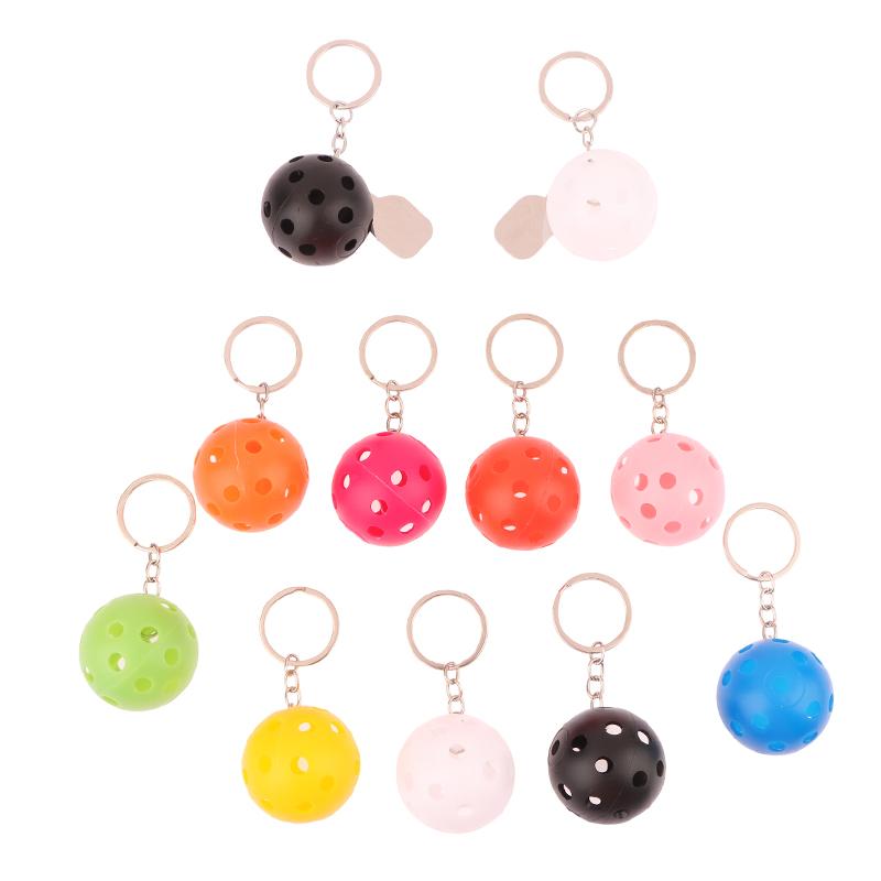 Creative Pickleball Racket Metal Keychain Colorful Hollow Golf Ball Keychains Pickle Dink Ball Fans Party Gift Bag Pendant