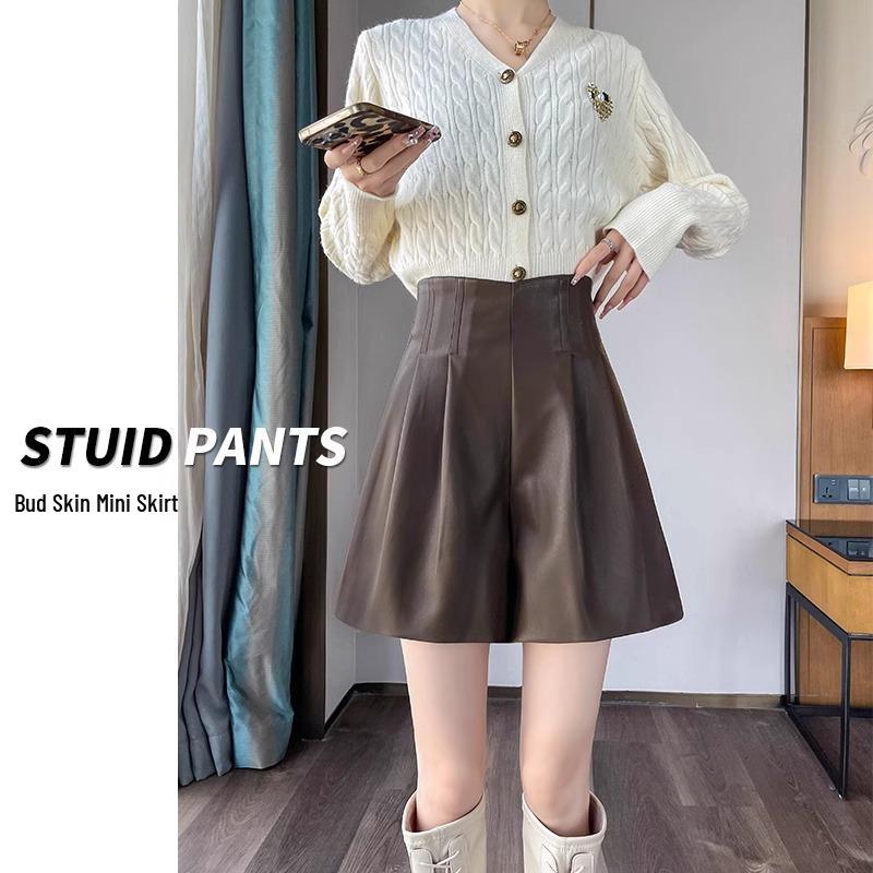 

Women s Coffee Leather A-Line Shorts – 2024 High Waist, Loose, Slimming Tulip Design 2XL