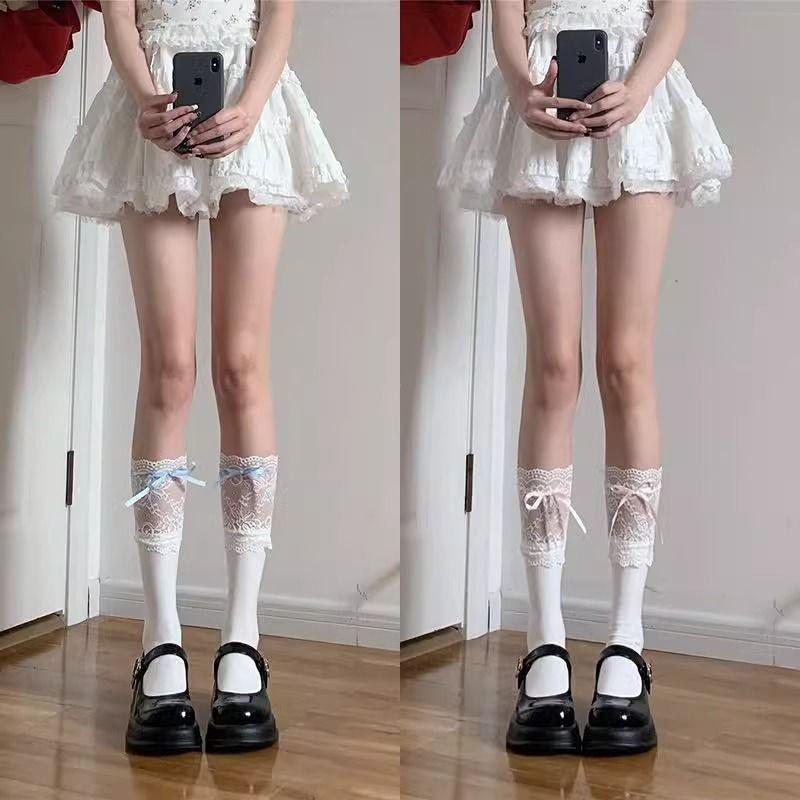 White Lace Trim Japanese Lolita Over-the-Knee Socks for Women