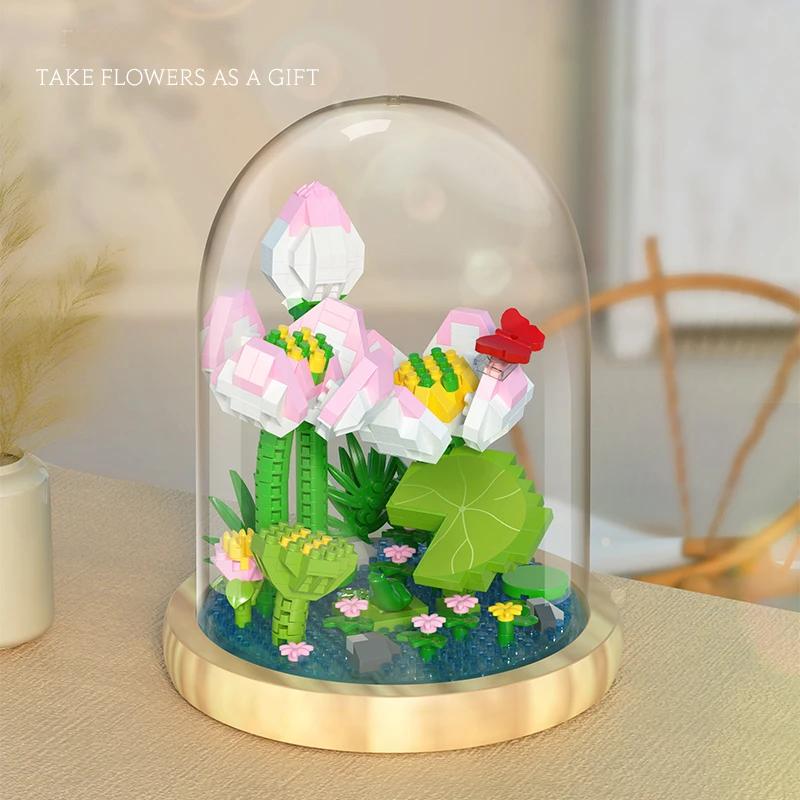 Bouquet Potted Building Blocks Sets Rose Chrysanthemum Orchid Succulents Bricks Model Romantic Assembly Toy Gifts For Children