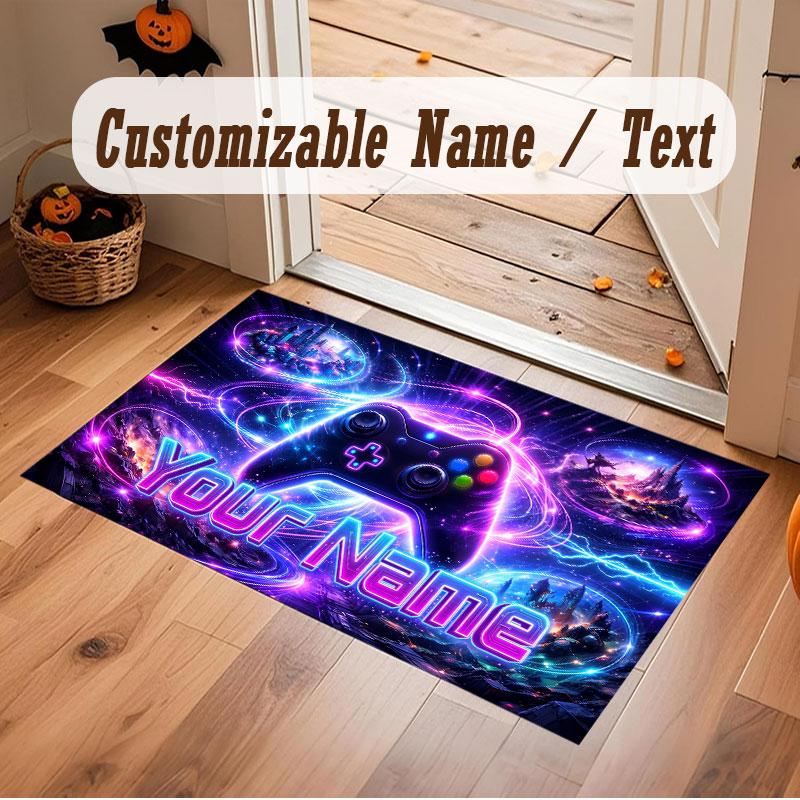 Game Controller Theme Crystal Velvet Floor Rug Personalized Custom Name Text Warm Carpet Home Decoration