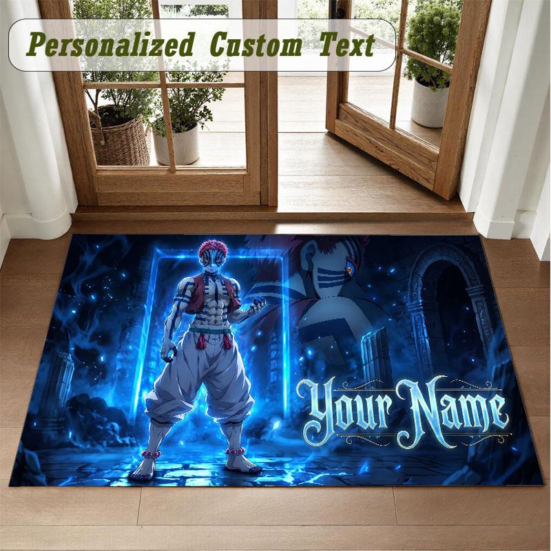 Crystal Velvet Square Rug Custom NameDemon Slayer Pattern Non Slip Home Floor Decor Rug