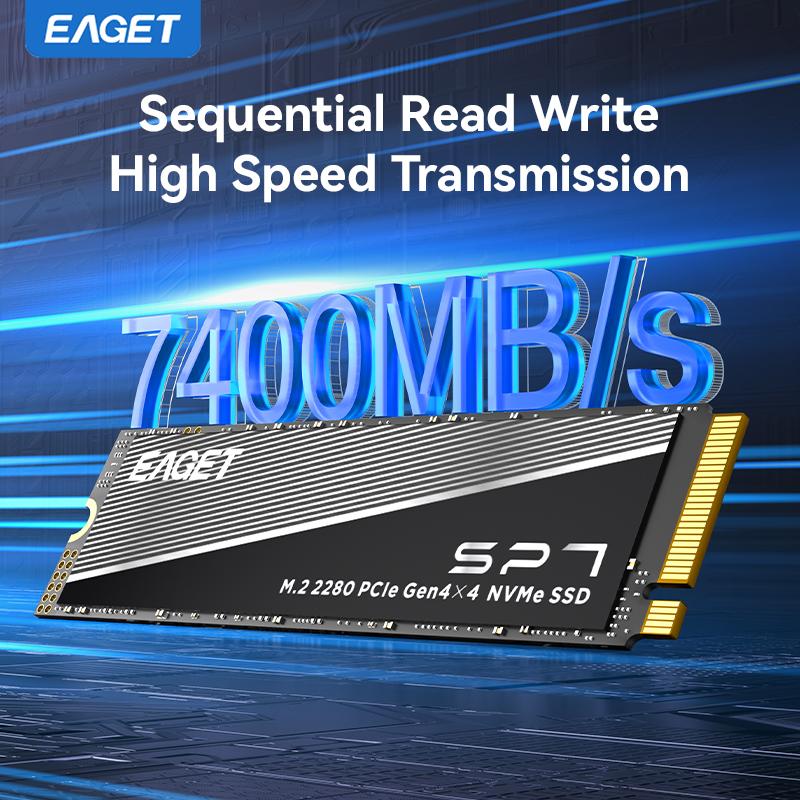EAGET PCle Gen4x4 NVMe M.2280 SSD Bis zu 7400MB/s Hochgeschwindigkeits-internes Solid-State-Laufwerk für PC, Laptop & Gaming, ultraschnelle Datenübertragung
