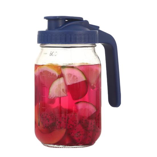 

Скляний глечик із кришкою та ручкою, 32/64 унції, герметичний глечик для води, ємність для вершків для соку, кави та чаю. синій