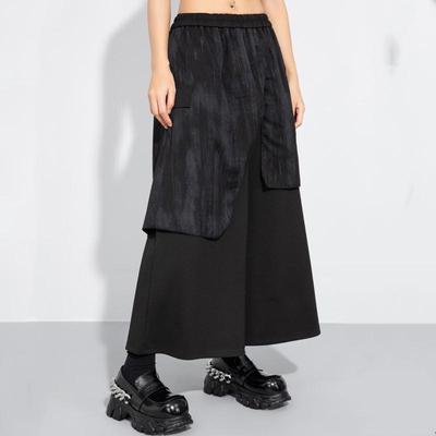 Black Plus Size Spring Summer Autumn High Waist Wide Leg Skirt Pants Women Loose Casual Trousers