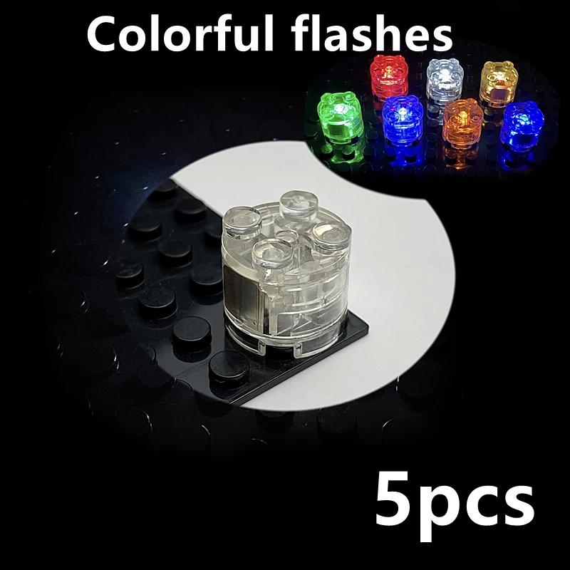 LED Light 5Pcs Brick Round 2x2 Dot Flash Color Light Emitting Classic Accessories Compatible Leduo Construction Building Blocks