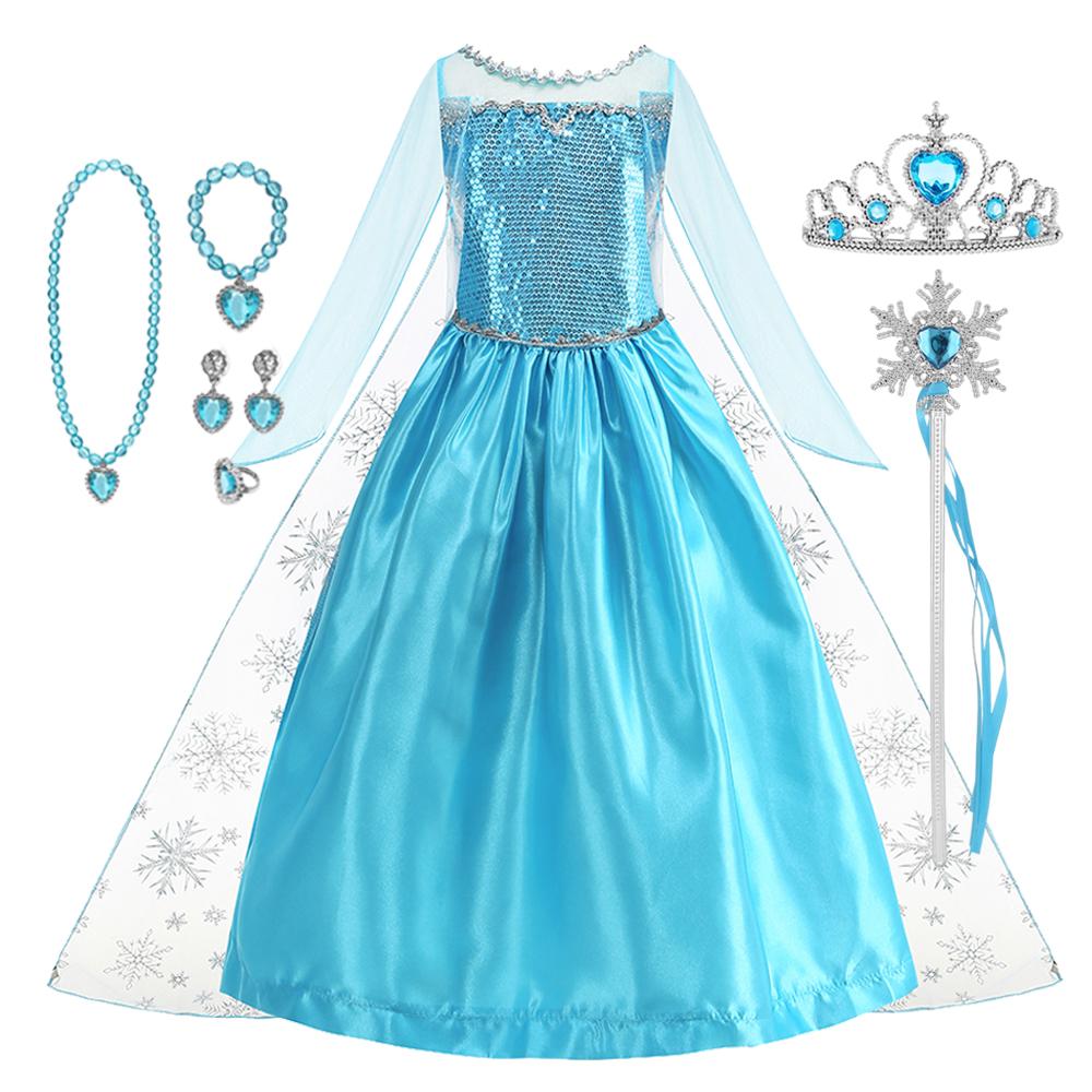 Vestidos Snow Queen Princess Dress Girls Costume Halloween Kids Role-play Carnival Children Birthday Party Dress