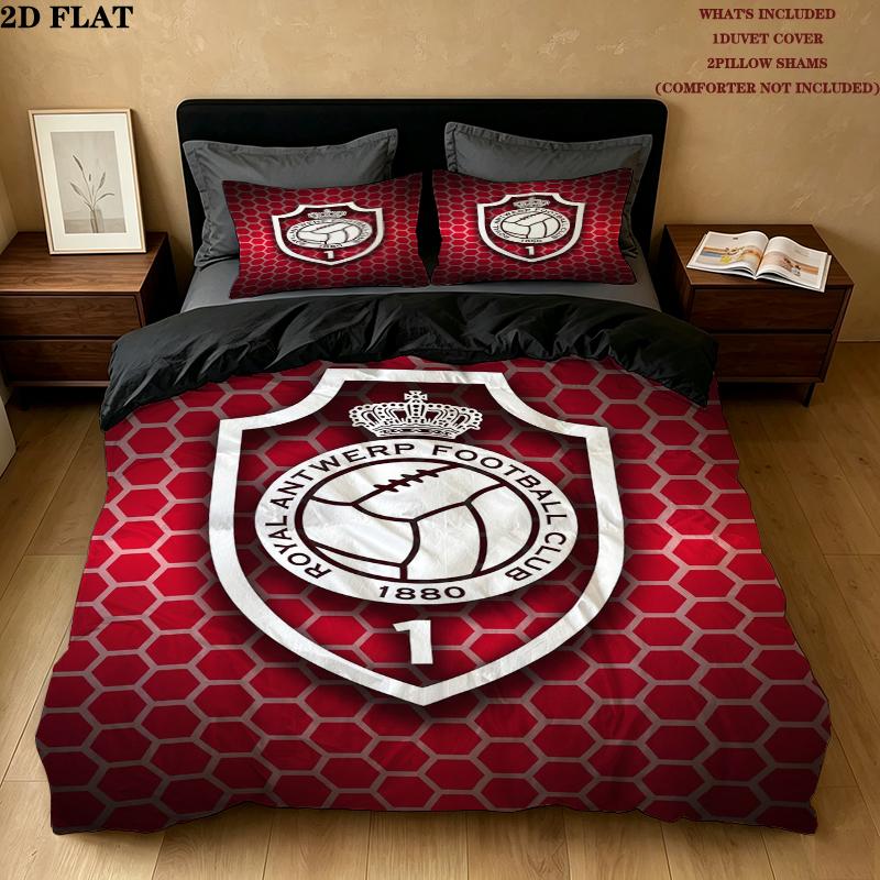 Royal Antwerp Fc Pattern Bedding uilt Set uilt Cover Pillowcase Home Decoration Birthday Gift (1 * duvet cover + 2 * pillowcase without core)