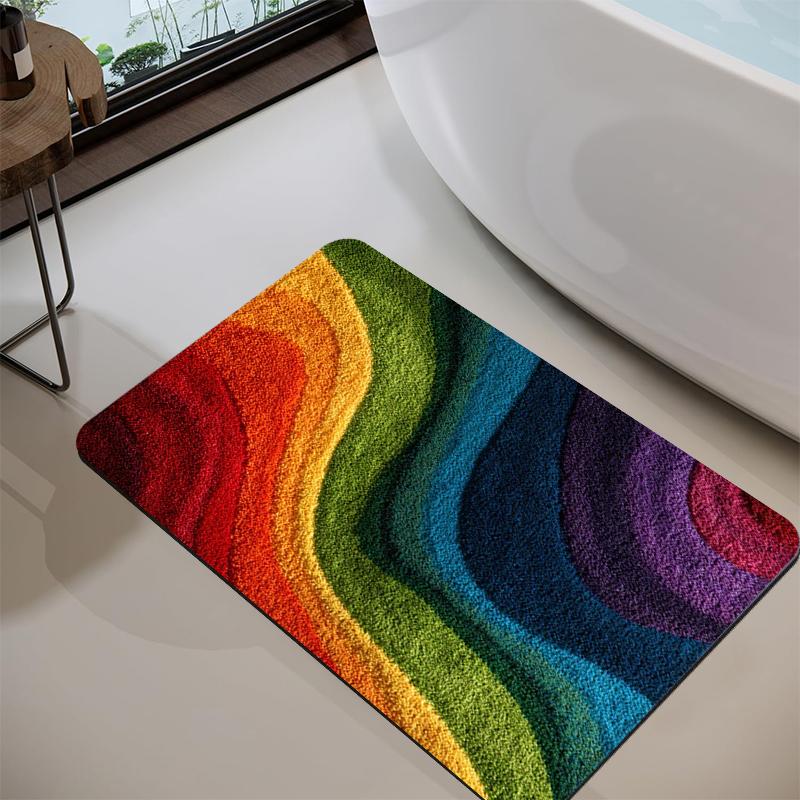 2D Rainbow Floor Mat Bathroom Anti Slip Absorbent Quick Drying Door Mat Toilet Anti Fall Door Mat Indoor And Outdoor Foot Mat