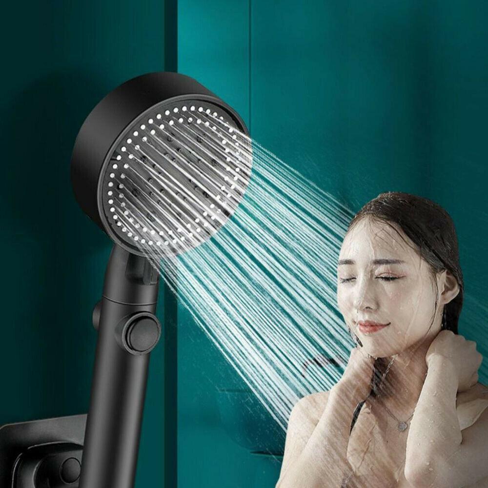 Duschkopf, wassersparend, schwarz, 5 Modi, verstellbare Hochdruckdusche, Ein-Tasten-Stopp-Wassermassage