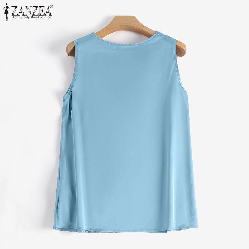 ZANZEA Camisetas sin mangas casuales de verano para mujer con cuello cowl suelto