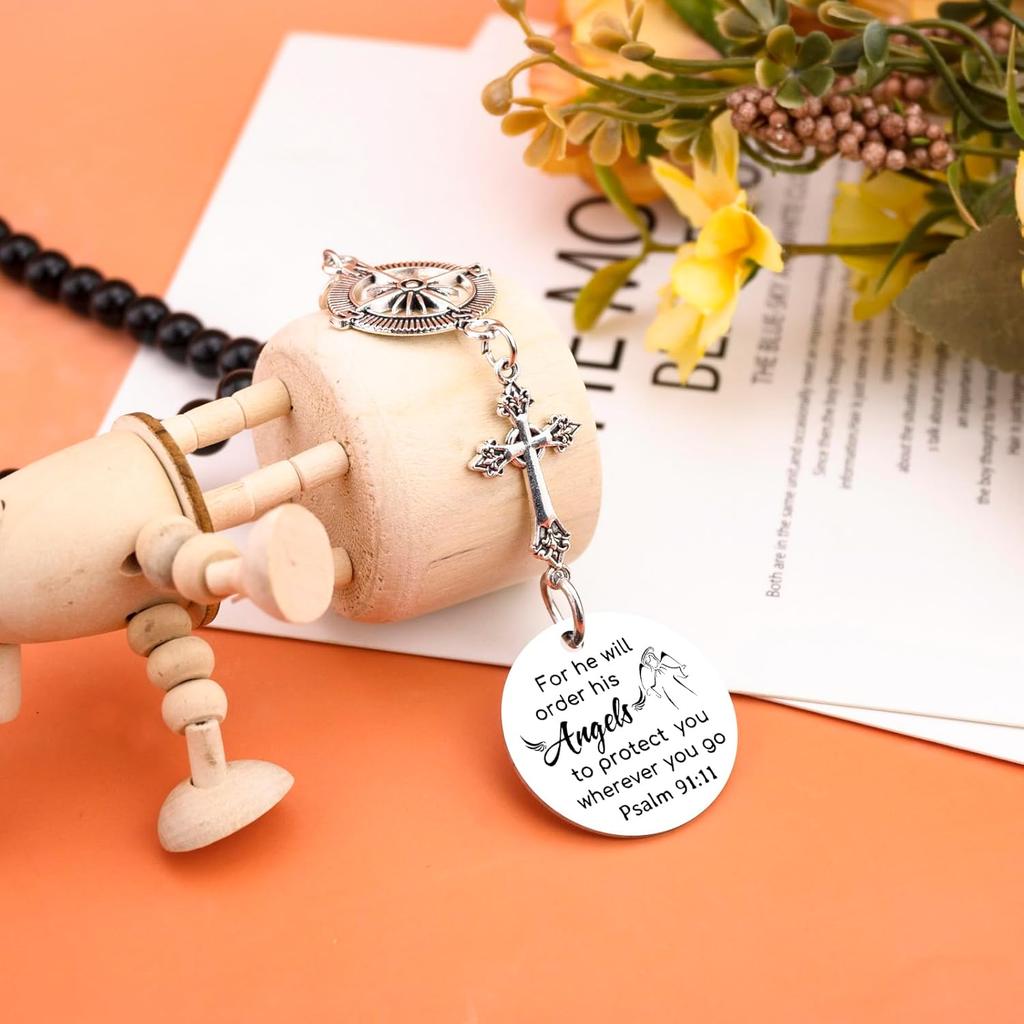 Car Cross Charms Christian Car Accessories Rear View Mirror Hanging Accessories for He Will Order His Angels to Protect You Wherever You Will Go Cars