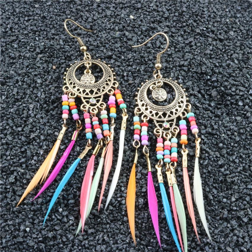 Bohemian Multicolored Beaded Tassel Earrings