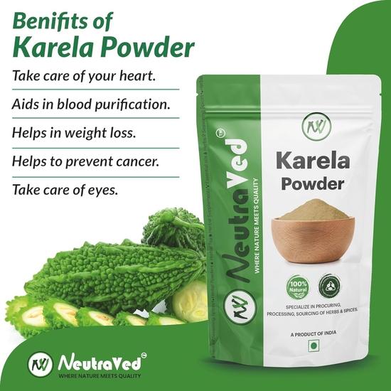 NeutraVed Herbal Essential Pure Karela Powder (Bitter Melon Powder) | Food-Grade Stand-Up Zipper Pouch - 200g