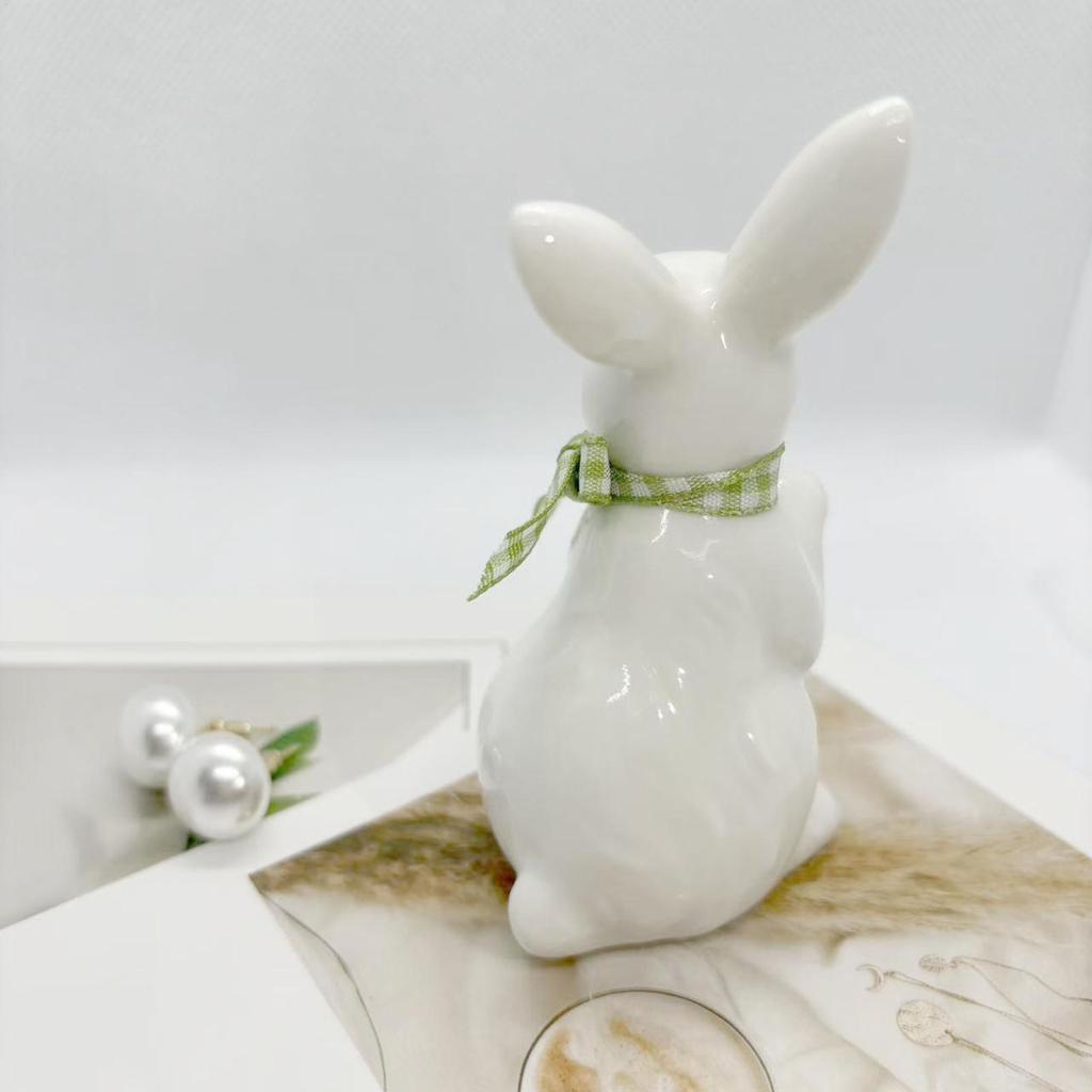 Ceramic Bunny Statue Porcelain Rabbit Modern Art Figurine Spring Easter Home Decor for Bowl Shelf Mantel Wedding Table Ornament