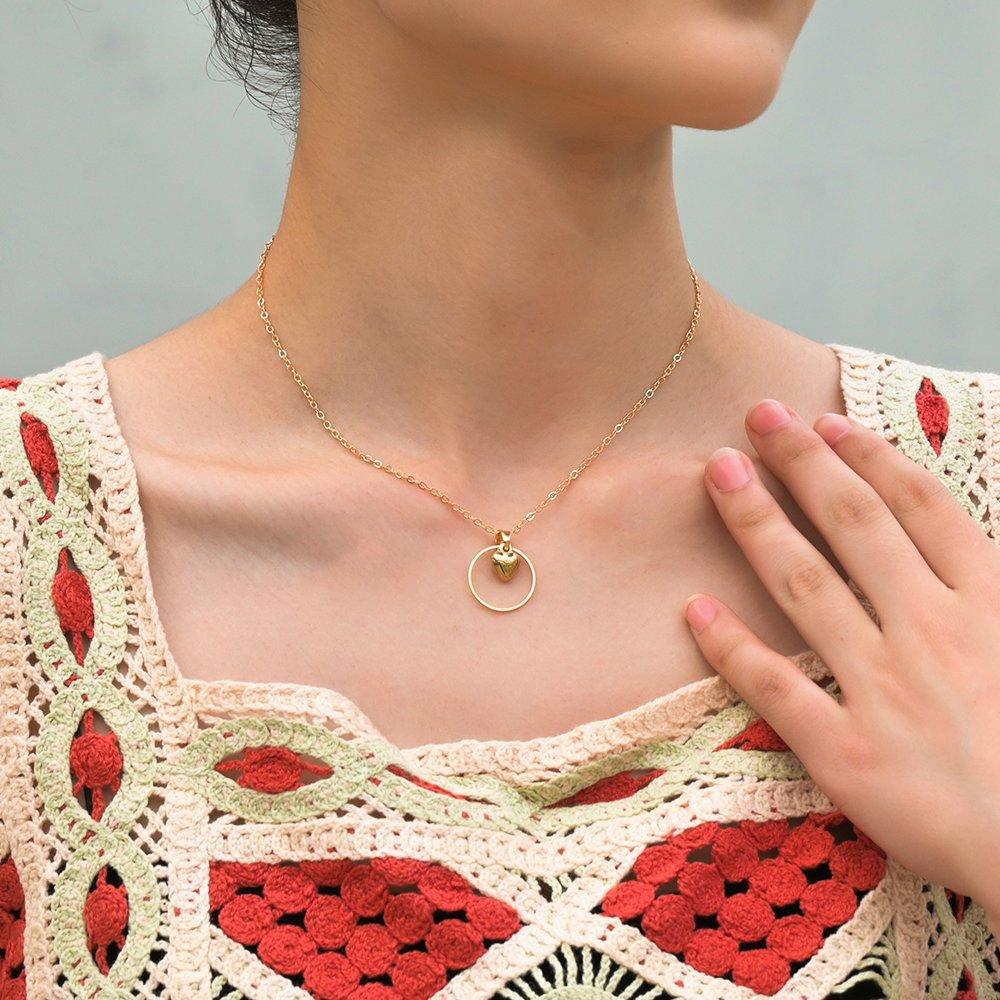

Simple geometric round love pendant women s metal necklace neck chain