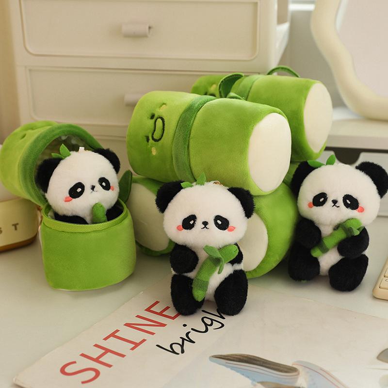 10cm Cute Bamboo Tube Panda Plush Kawaii Panda Stuffed Animal Plushie Super Soft Pendant Birthday Gift