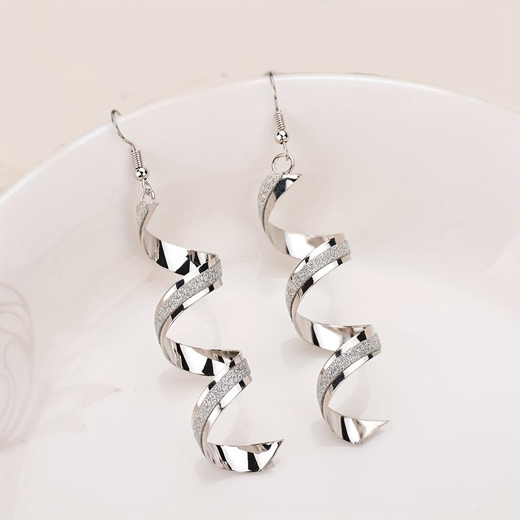 1Pair Geometric Spiral Personalized Long Matte Earrings Light Luxury Earrings Women