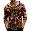 Men's Loose Fit Casual Hoodie Three Quarter Sleeve Pullover Halloween Pumpkin Pattern Lightweight Breathable Top for Everyday Wear