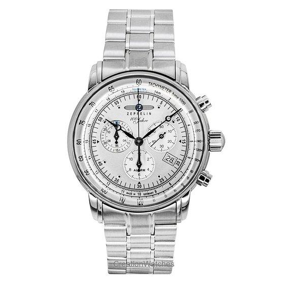 Zeppelin Men's White 100 Jahre Chronograph Stainless Steel Dial Quartz 7680Mb1 Watch
