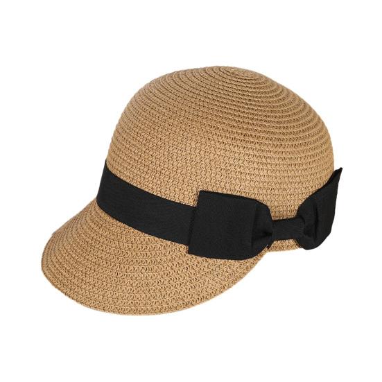Chapeau de paille Large Ruban Noir Nœud Dôme Visière Plate Casquette de Baseball Léger Respirant Chapeau Protection Solaire