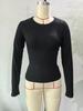 2025 Y2K Ribbed Crew Neck Women's Slim Fit Long Sleeve T-Shirt - Solid Color