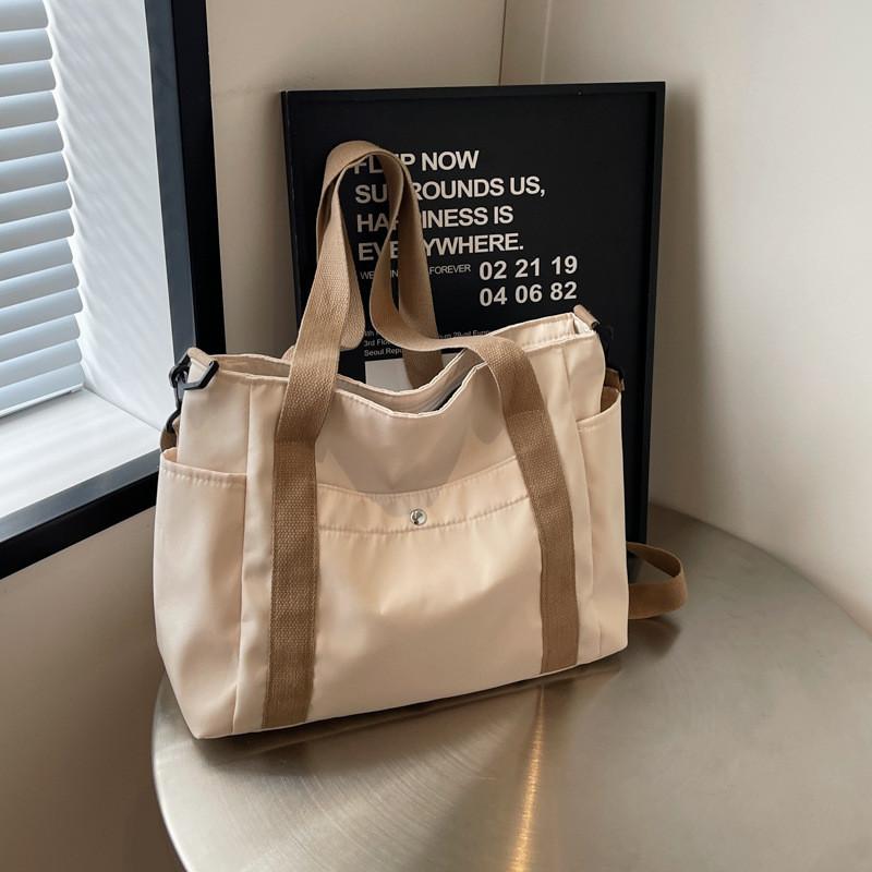 Large Capacity Stylish Canvas Tote Bag For Work And Casual Outings In Black Beige And Khaki Colors