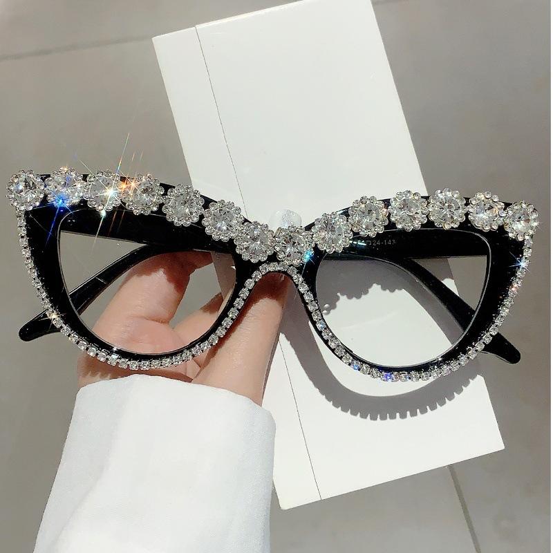 

Vintage Anti Blue Light Optical Sexy Cat Eye Diamond Glasses Frame Women For Female Luxury Brand Designer Myopia Punk Eyeglasses