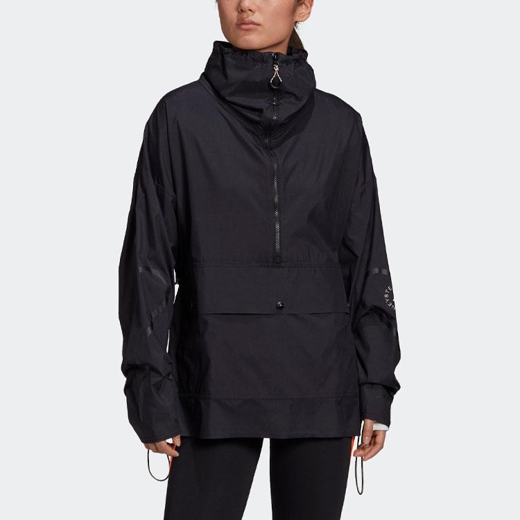 Adidas X Stella McCartney Collaboration Letter Print Windbreaker Training Jacket Women Jacket Black FU1162