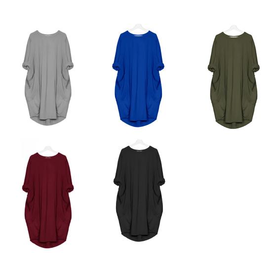 Spring Summer Dress Oversized Knee Length Long Sleeves Pure Color Round Neck Baggy Midi Dress for Daily Wear Dating Travel