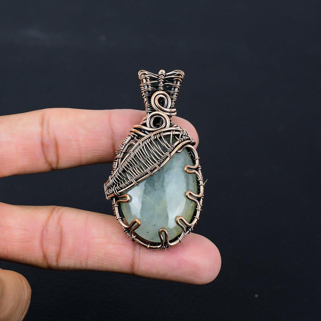 Akwamaryn Kamień Szlachetny Owinięty Czystym Miedzianym Drutem Ręcznie Robiony Wisiorek Biżuteria na Prezent Noworoczny