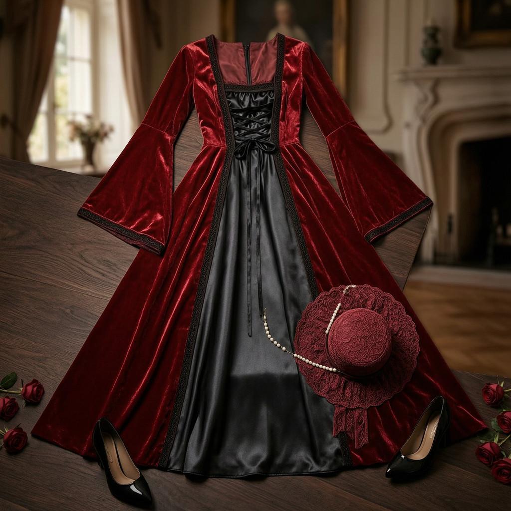 Halloween Vampyrdräkt Klänning Med Korsett För Cosplay Och Temafester