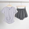 Women's Plus Size Quick-Dry Summer Fitness Set: V-Neck Short Sleeve Top for Running, Pilates, Yoga, and Training