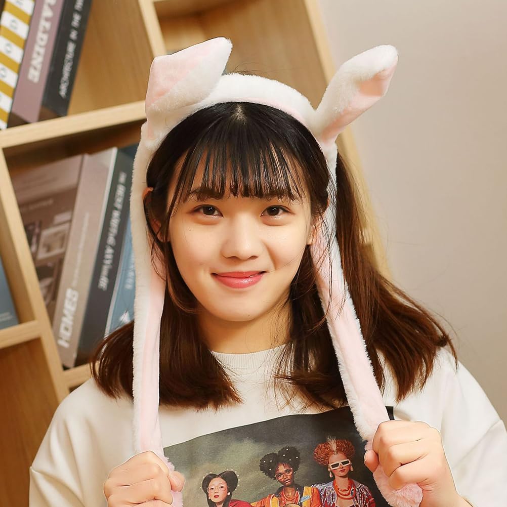 KESYOO Moving Bunny Ear Headband, Cute Plush Material, 20-inch Plush Hair Accessory for Parties and Cosplay, Pink and White