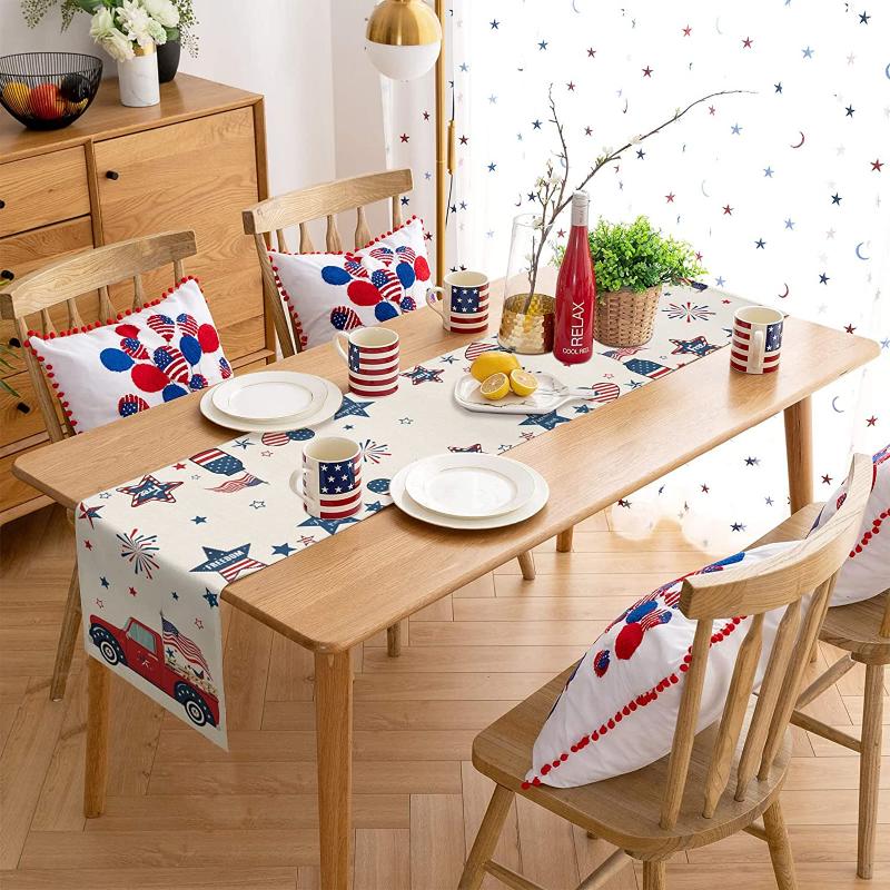 Fireworks Table Runner Holiday Rectangle Table Runner Dresser Scarf Independence Day Fireworks Celebration Pattern Table Runner