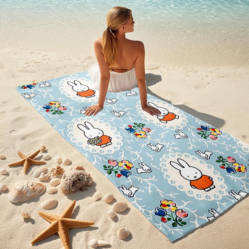 1pc Miffy1 Beach Towel, Comfortable and Thick, and Swimming/Bath/Picnic/Camping Towel, Suitable for Seaside Beaches