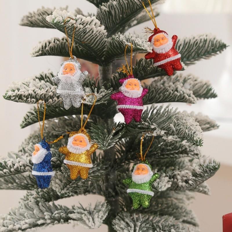 6Pcs Simulation Santa Pendant Mini Santa Claus Diy Colorful Doll Glittering Hanging Christmas Tree Ornament New Year Party Decor