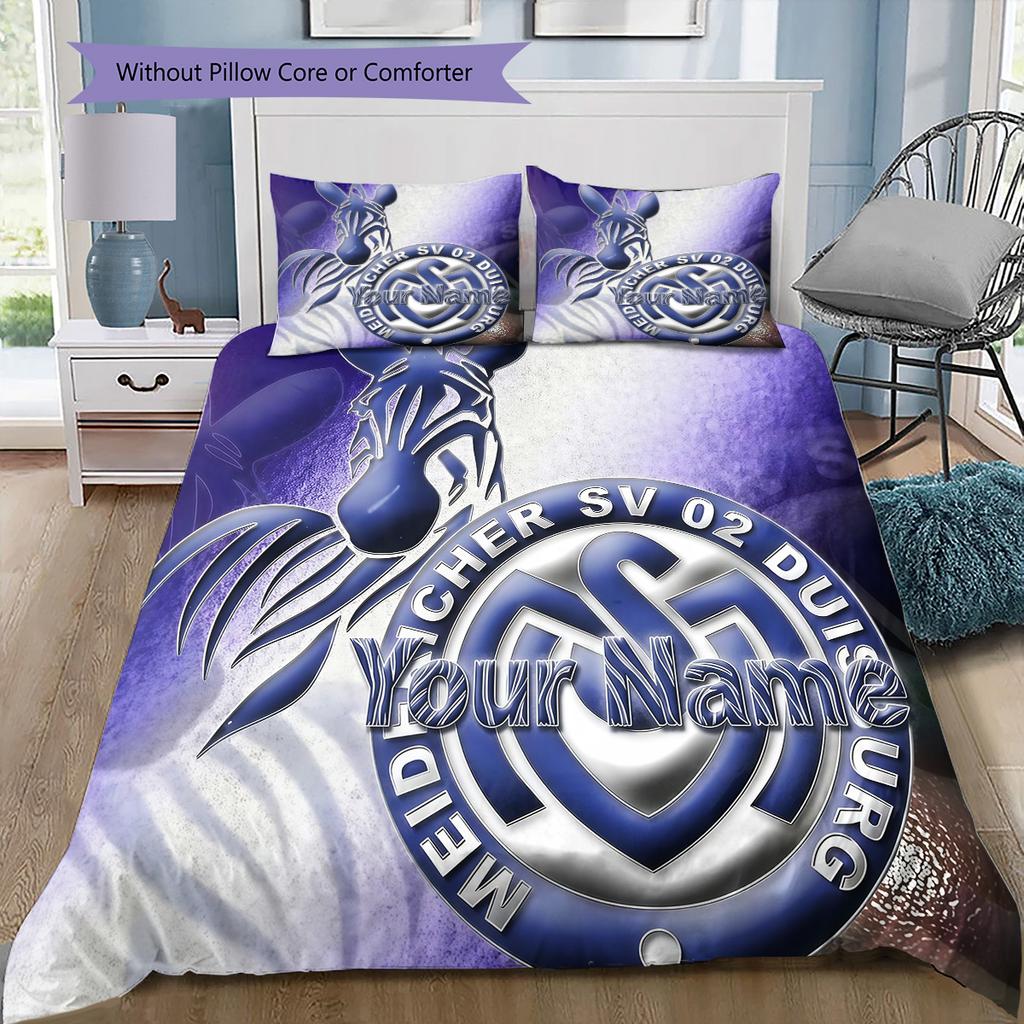 Msv Duisburg Vlastní vzor jména Sada prošívaných přikrývek Povlak na přikrývku Povlak na polštář Domácí dárek k narozeninám(1 * povlak na peřinu + 2 * povlak na polštář, bez jádra)