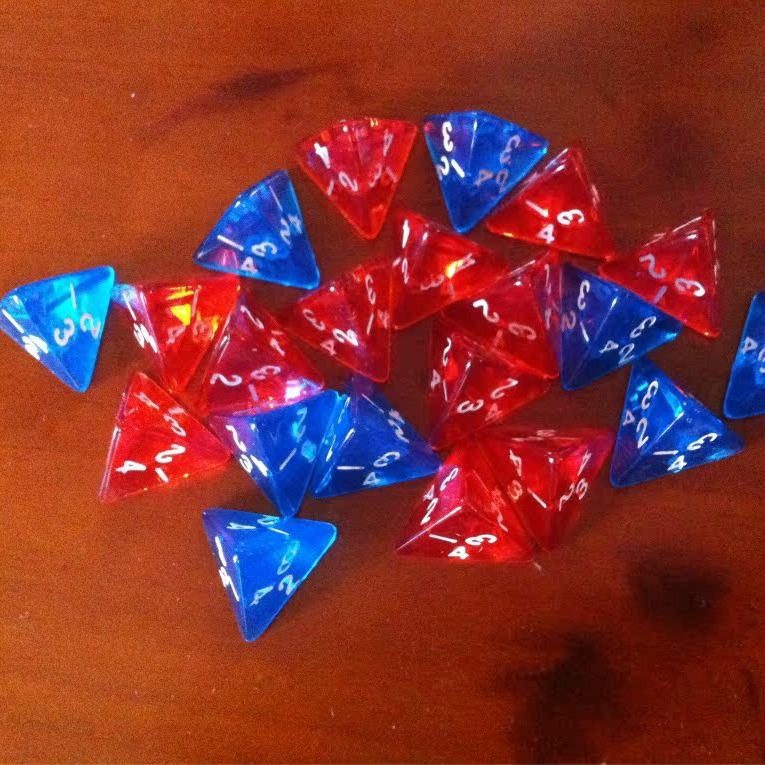 Transparent Blue Triangular Dice with Shaker Plug