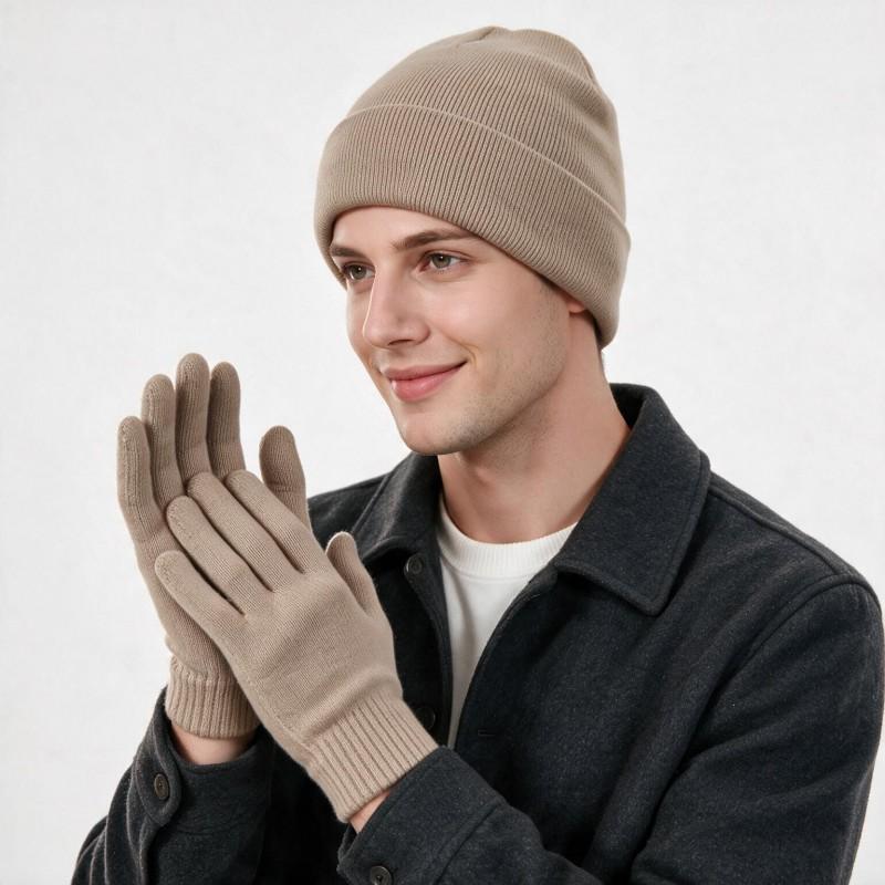 Unisex Winter Knit Beanie Hat Gloves Set Warm Acrylic Cap Outdoor Cold Weather Casual Wear