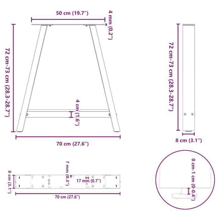 VidaXL Pieds de table à manger en forme de A, 2 pièces, 70 x (72-73) cm, acier 4012855