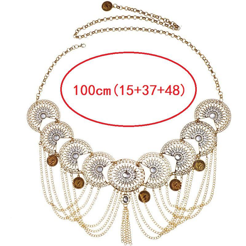 Retro Ethnic Floral Waist Chain with Carved Coin Tassels and Geometric Hanfu Dance Accessories