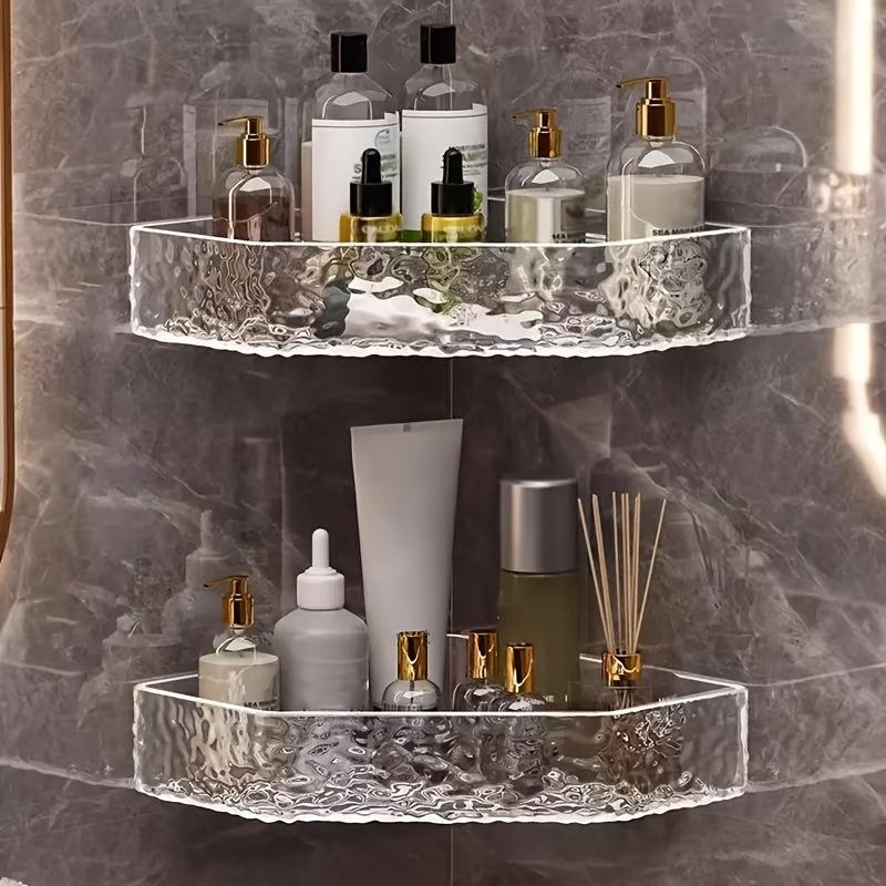 No-Drill Wall-Mounted Bathroom Shelves - Transparent Textured Design Shower Caddy & Skincare Organizer for Home, Multi-Room Compatible